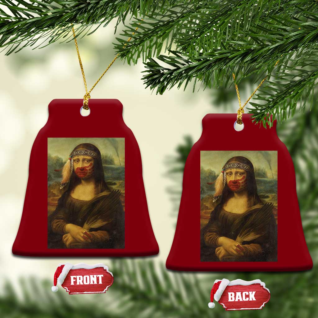 MMIW Awareness Ceramic Ornament Mona Lisa Red Handprint Indigenous Woman Stop Stolen Sisters TS10 Print Your Wear