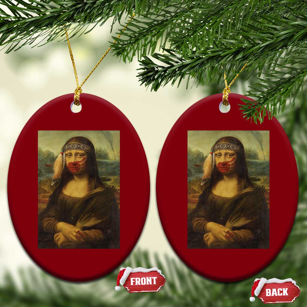 MMIW Awareness Ceramic Ornament Mona Lisa Red Handprint Indigenous Woman Stop Stolen Sisters TS10 Print Your Wear