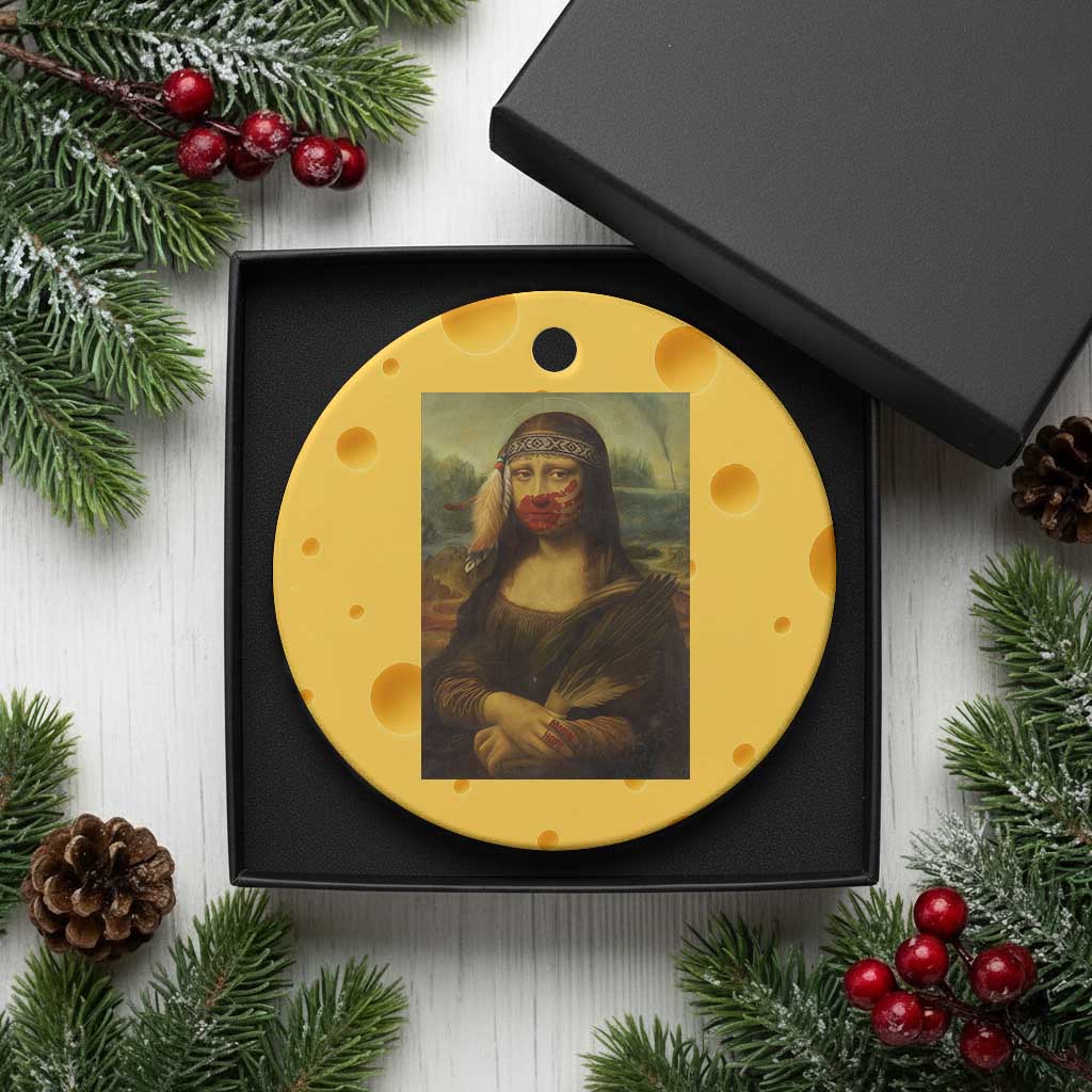 MMIW Awareness Ceramic Ornament Mona Lisa Red Handprint Indigenous Woman Stop Stolen Sisters TS10 1pc Yellow Cheese Print Your Wear