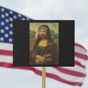 MMIW Awareness Protest Sign Mona Lisa Red Handprint Indigenous Woman Stop Stolen Sisters TS10 Horizontal 18" × 24" Black Print Your Wear