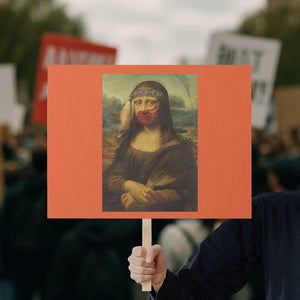 MMIW Awareness Protest Sign Mona Lisa Red Handprint Indigenous Woman Stop Stolen Sisters TS10 Horizontal 18" × 24" Orange Print Your Wear