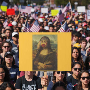 MMIW Awareness Protest Sign Mona Lisa Red Handprint Indigenous Woman Stop Stolen Sisters TS10 Horizontal 18" × 24" Yellow Print Your Wear