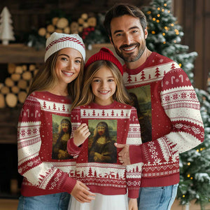 MMIW Awareness Ugly Christmas Sweater Mona Lisa Red Handprint Indigenous Woman Stop Stolen Sisters TS10 Red Beige Print Your Wear