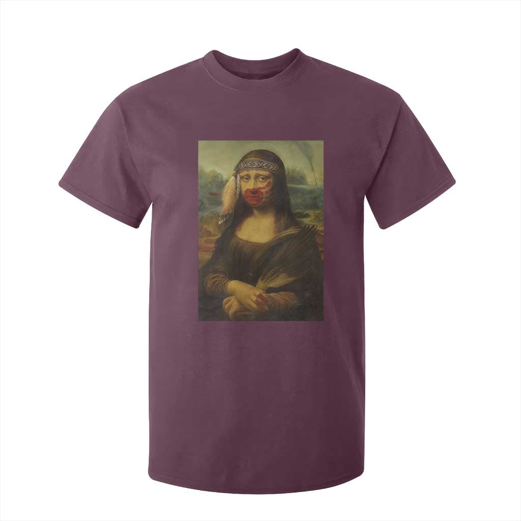 MMIW Awareness T Shirt For Kid Mona Lisa Red Handprint Indigenous Woman Stop Stolen Sisters TS10 Maroon Print Your Wear