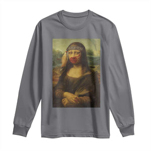 MMIW Awareness Long Sleeve Shirt Mona Lisa Red Handprint Indigenous Woman Stop Stolen Sisters TS10 Charcoal Print Your Wear