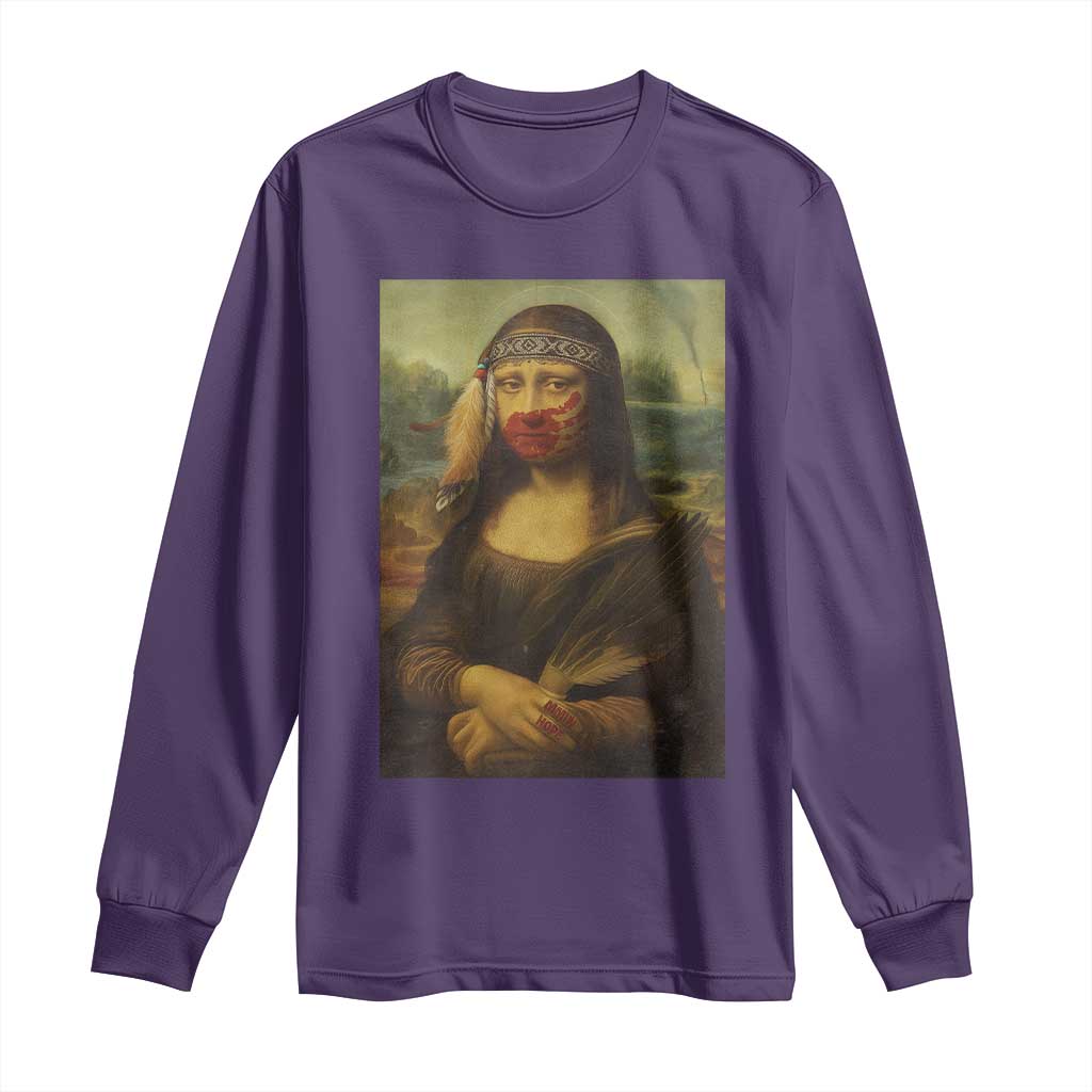 MMIW Awareness Long Sleeve Shirt Mona Lisa Red Handprint Indigenous Woman Stop Stolen Sisters TS10 Purple Print Your Wear