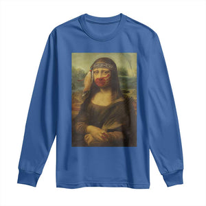 MMIW Awareness Long Sleeve Shirt Mona Lisa Red Handprint Indigenous Woman Stop Stolen Sisters TS10 Royal Blue Print Your Wear