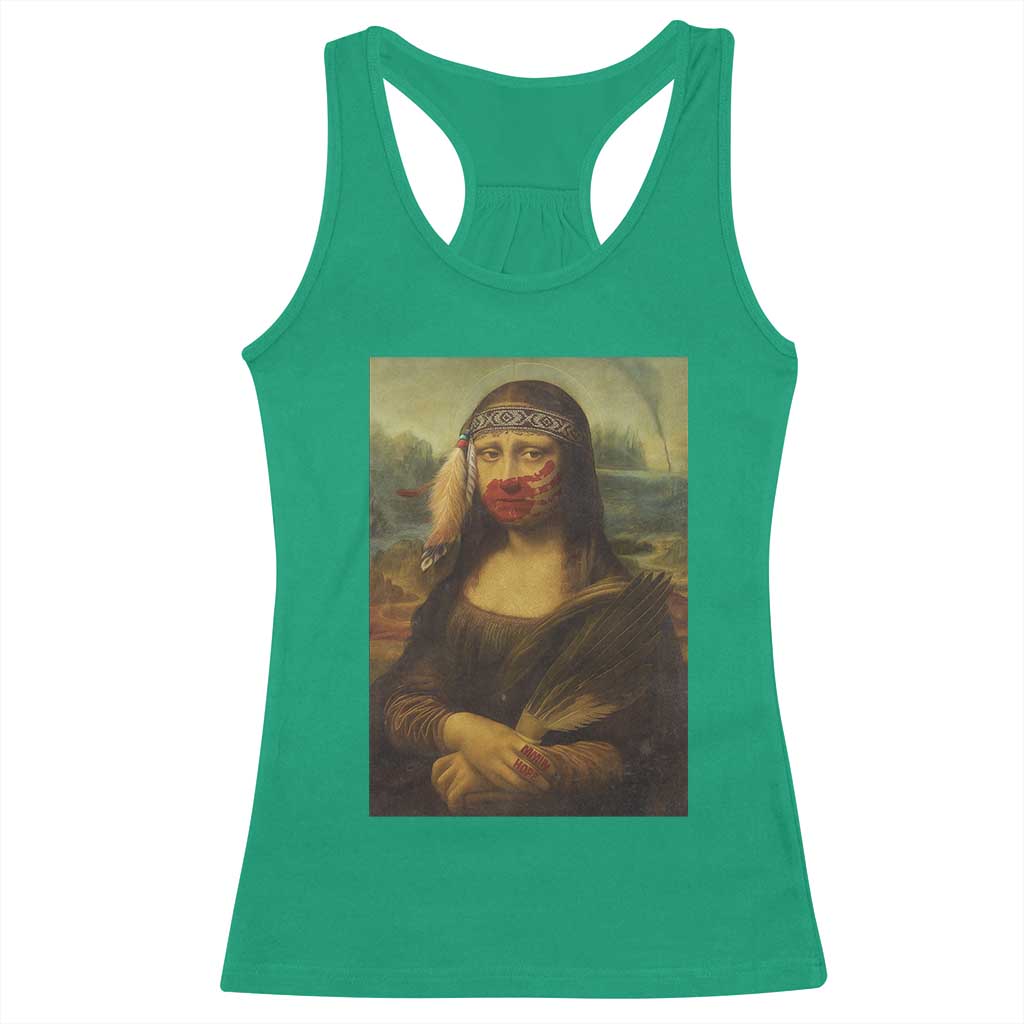 MMIW Awareness Racerback Tank Top Mona Lisa Red Handprint Indigenous Woman Stop Stolen Sisters TS10 Irish Green Print Your Wear