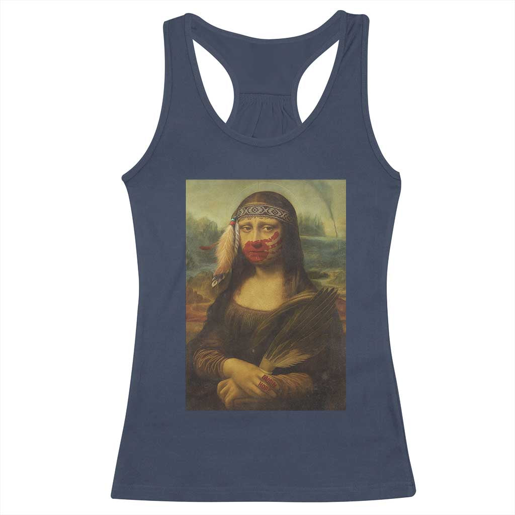MMIW Awareness Racerback Tank Top Mona Lisa Red Handprint Indigenous Woman Stop Stolen Sisters TS10 Navy Print Your Wear