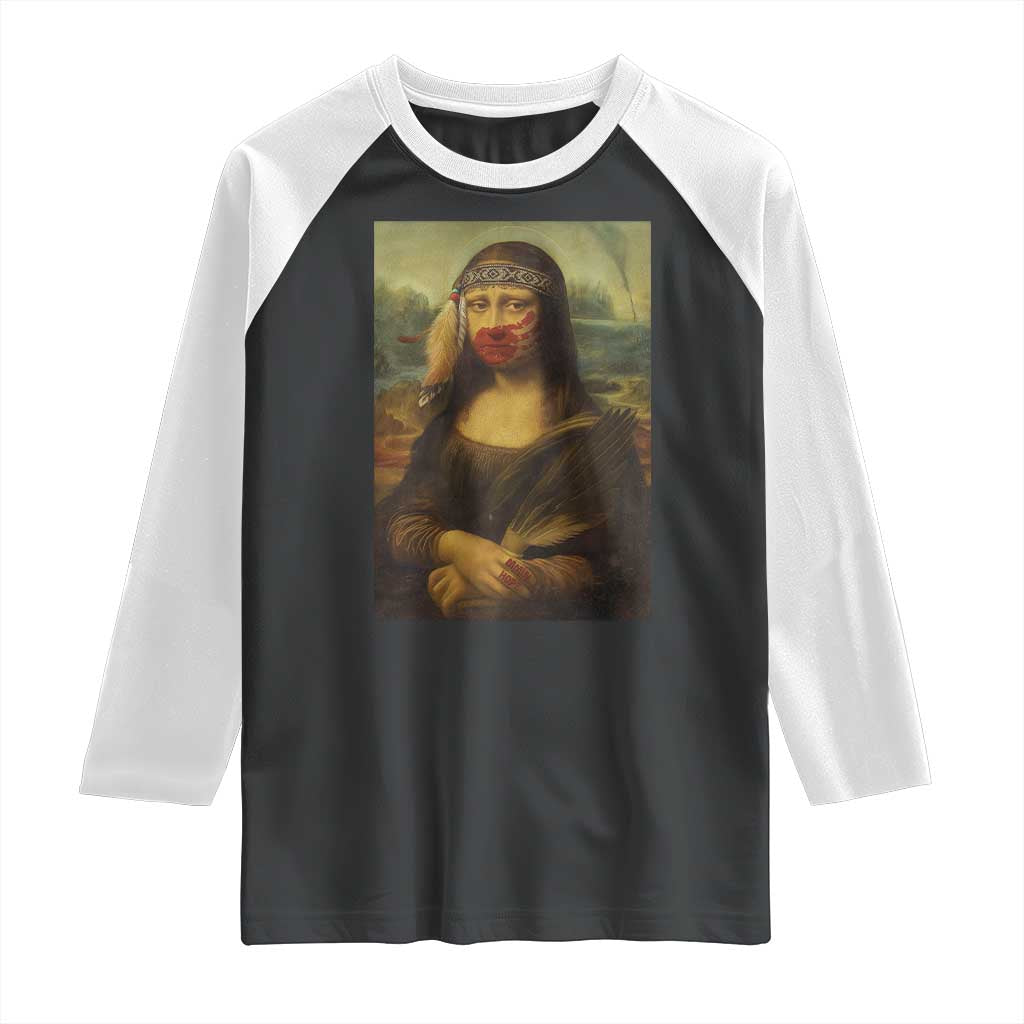 MMIW Awareness Raglan Shirt Mona Lisa Red Handprint Indigenous Woman Stop Stolen Sisters TS10 Black White Print Your Wear