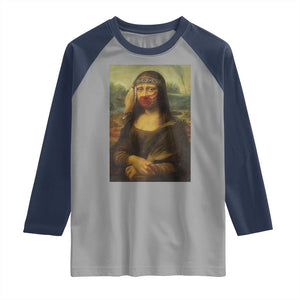 MMIW Awareness Raglan Shirt Mona Lisa Red Handprint Indigenous Woman Stop Stolen Sisters TS10 Sport Gray Navy Print Your Wear