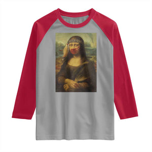 MMIW Awareness Raglan Shirt Mona Lisa Red Handprint Indigenous Woman Stop Stolen Sisters TS10 Sport Gray Red Print Your Wear