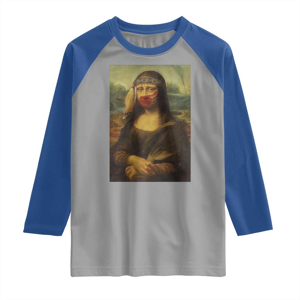 MMIW Awareness Raglan Shirt Mona Lisa Red Handprint Indigenous Woman Stop Stolen Sisters TS10 Sport Gray Royal Print Your Wear