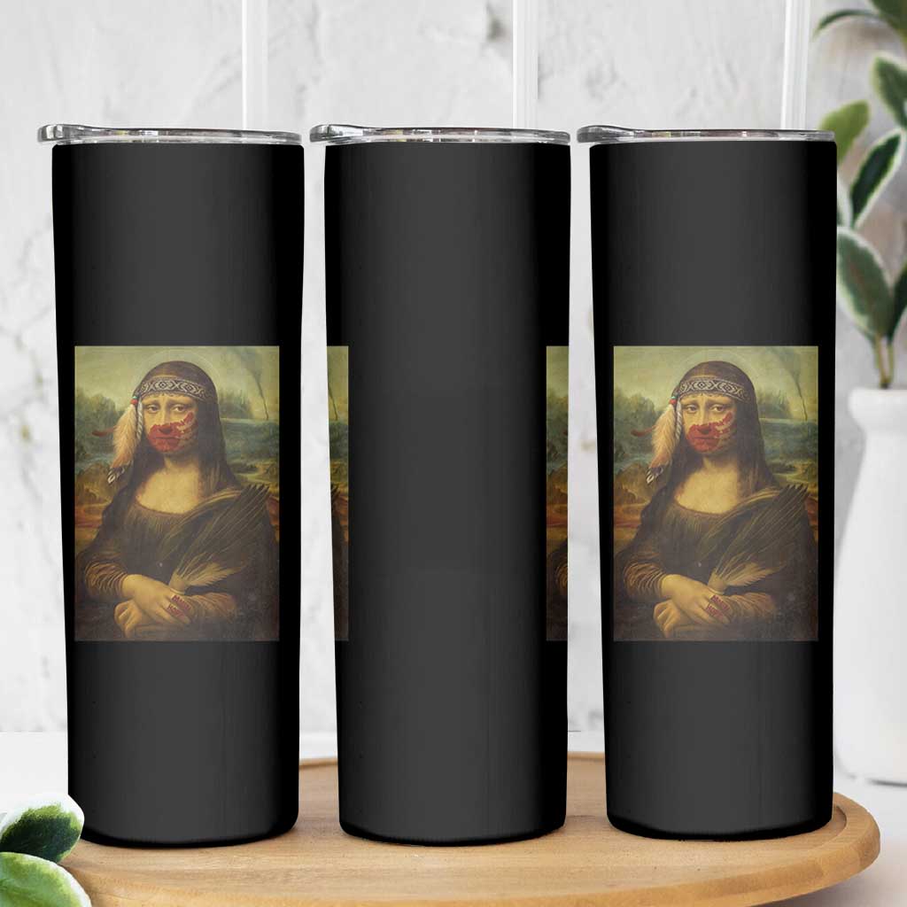 MMIW Awareness Skinny Tumbler Mona Lisa Red Handprint Indigenous Woman Stop Stolen Sisters TS10 Print Your Wear