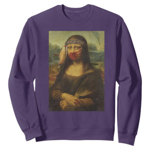 MMIW Awareness Sweatshirt Mona Lisa Red Handprint Indigenous Woman Stop Stolen Sisters TS10 Purple Print Your Wear