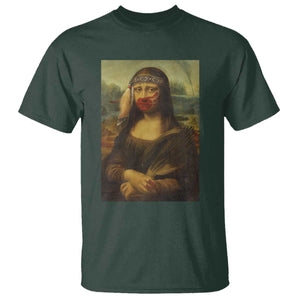 MMIW Awareness T Shirt Mona Lisa Red Handprint Indigenous Woman Stop Stolen Sisters TS10 Dark Forest Green Print Your Wear