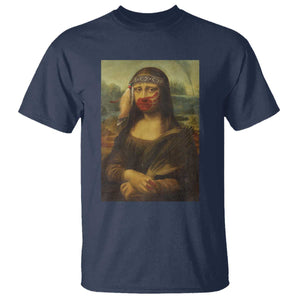 MMIW Awareness T Shirt Mona Lisa Red Handprint Indigenous Woman Stop Stolen Sisters TS10 Navy Print Your Wear