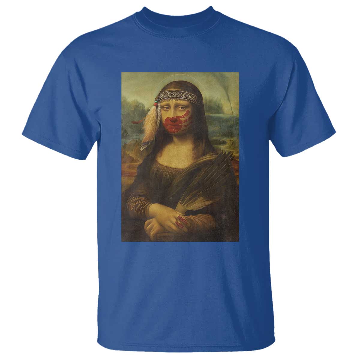 MMIW Awareness T Shirt Mona Lisa Red Handprint Indigenous Woman Stop Stolen Sisters TS10 Royal Blue Print Your Wear