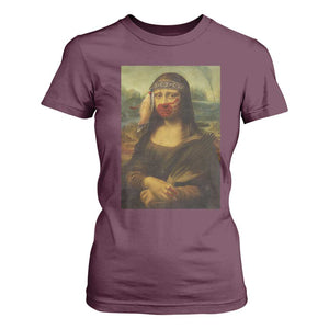 MMIW Awareness T Shirt For Women Mona Lisa Red Handprint Indigenous Woman Stop Stolen Sisters TS10 Maroon Print Your Wear