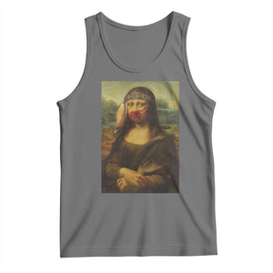 MMIW Awareness Tank Top Mona Lisa Red Handprint Indigenous Woman Stop Stolen Sisters TS10 Black Heather Print Your Wear