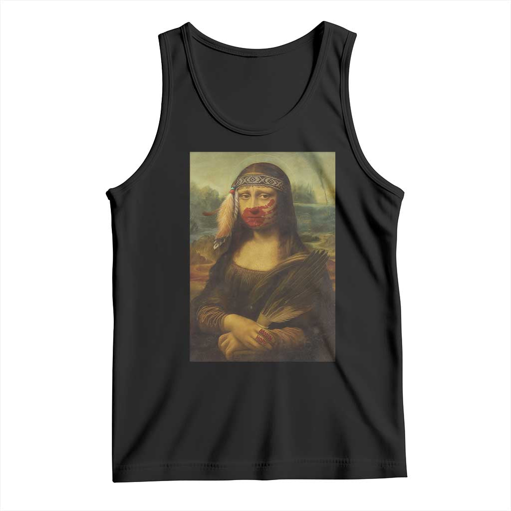 MMIW Awareness Tank Top Mona Lisa Red Handprint Indigenous Woman Stop Stolen Sisters TS10 Black Print Your Wear