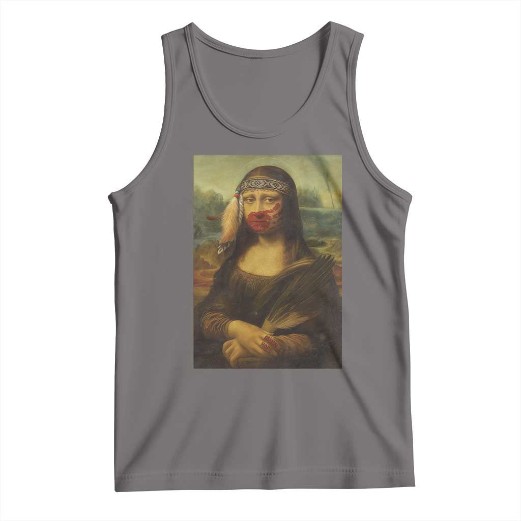 MMIW Awareness Tank Top Mona Lisa Red Handprint Indigenous Woman Stop Stolen Sisters TS10 Deep Heather Print Your Wear