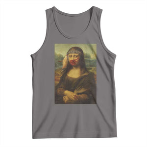 MMIW Awareness Tank Top Mona Lisa Red Handprint Indigenous Woman Stop Stolen Sisters TS10 Deep Heather Print Your Wear