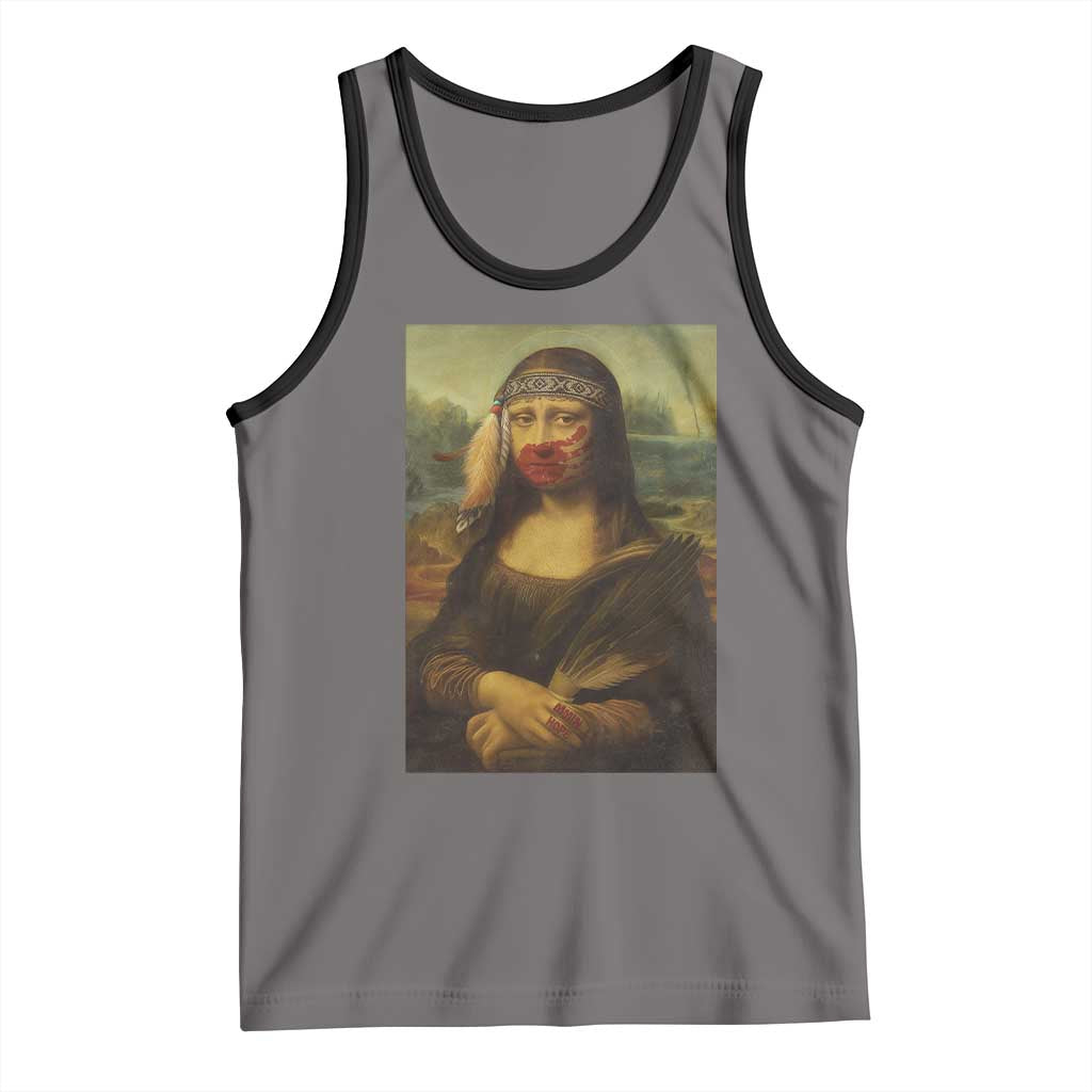 MMIW Awareness Tank Top Mona Lisa Red Handprint Indigenous Woman Stop Stolen Sisters TS10 Deep Heather Black Print Your Wear