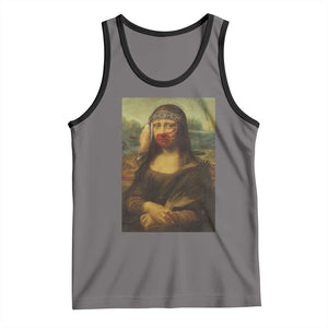 MMIW Awareness Tank Top Mona Lisa Red Handprint Indigenous Woman Stop Stolen Sisters TS10 Deep Heather Black Print Your Wear