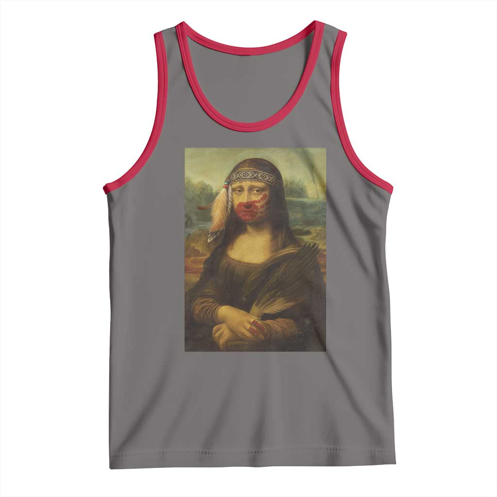 MMIW Awareness Tank Top Mona Lisa Red Handprint Indigenous Woman Stop Stolen Sisters TS10 Deep Heather Red Print Your Wear