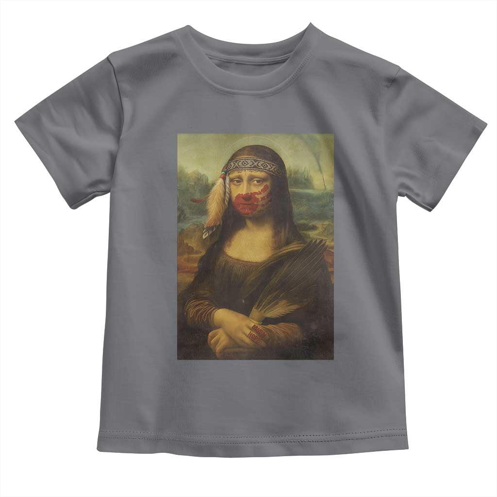 MMIW Awareness Toddler T Shirt Mona Lisa Red Handprint Indigenous Woman Stop Stolen Sisters TS10 Charcoal Print Your Wear