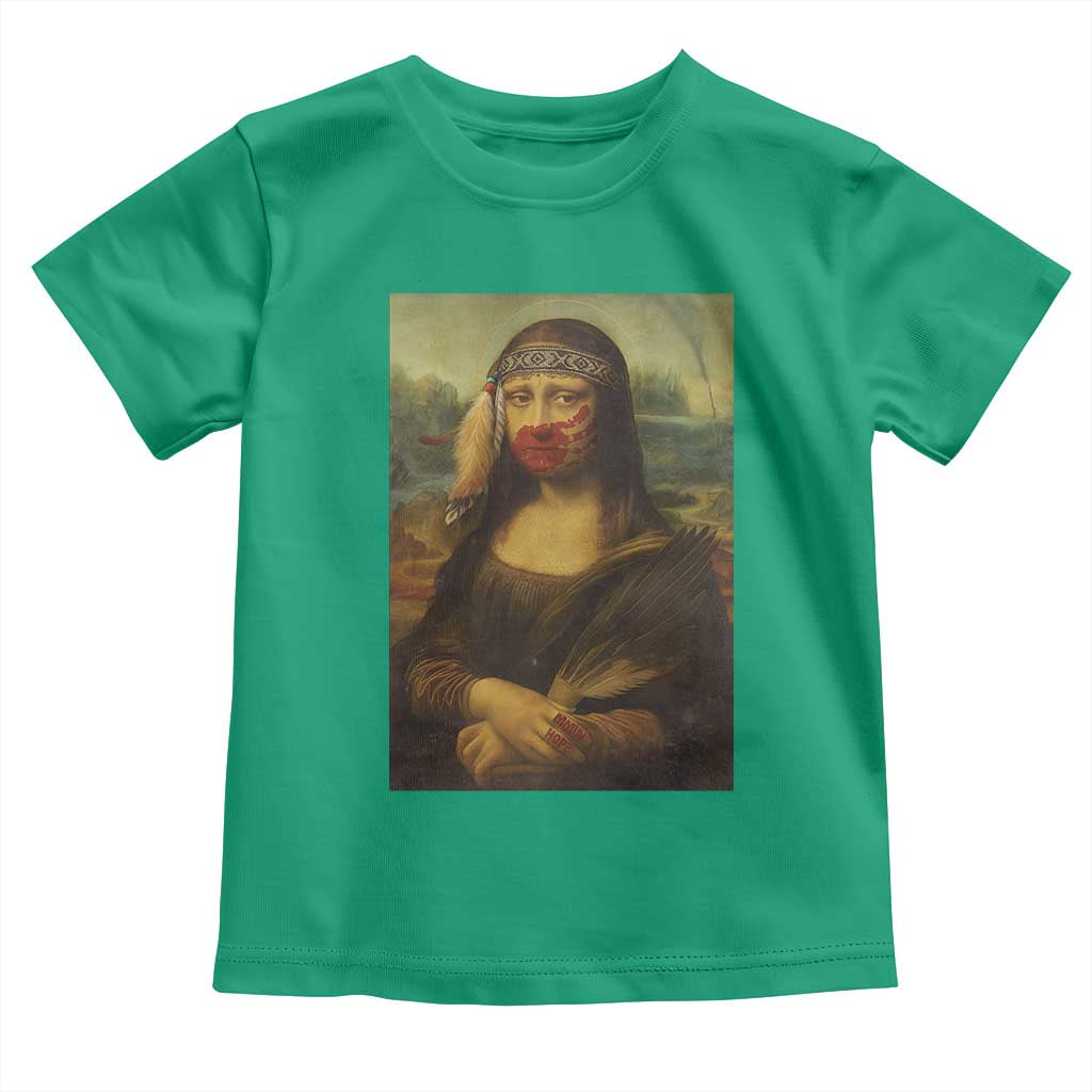 MMIW Awareness Toddler T Shirt Mona Lisa Red Handprint Indigenous Woman Stop Stolen Sisters TS10 Irish Green Print Your Wear