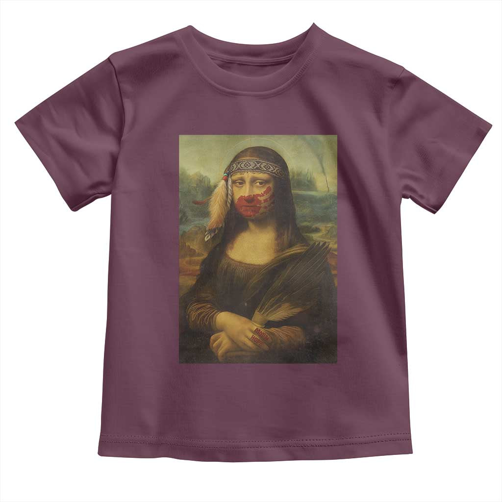 MMIW Awareness Toddler T Shirt Mona Lisa Red Handprint Indigenous Woman Stop Stolen Sisters TS10 Maroon Print Your Wear