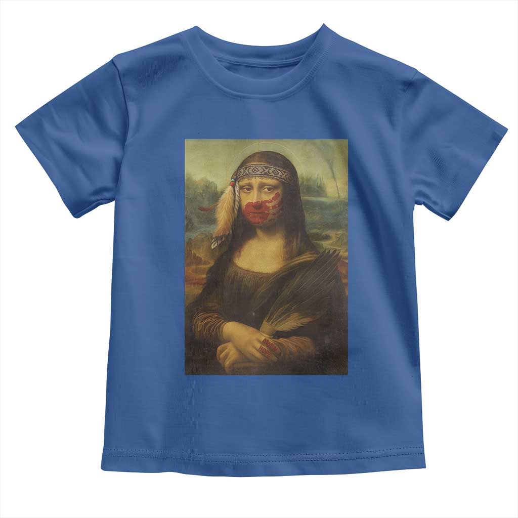 MMIW Awareness Toddler T Shirt Mona Lisa Red Handprint Indigenous Woman Stop Stolen Sisters TS10 Royal Blue Print Your Wear