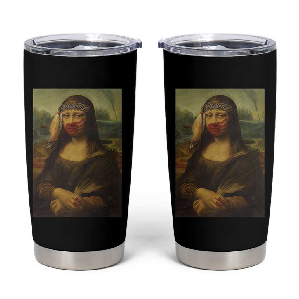 MMIW Awareness Tumbler Cup Mona Lisa Red Handprint Indigenous Woman Stop Stolen Sisters TS10 Black Print Your Wear