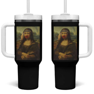 MMIW Awareness Tumbler With Handle Mona Lisa Red Handprint Indigenous Woman Stop Stolen Sisters TS10 One Size: 40 oz Black Print Your Wear