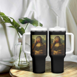 MMIW Awareness Tumbler With Handle Mona Lisa Red Handprint Indigenous Woman Stop Stolen Sisters TS10 Print Your Wear