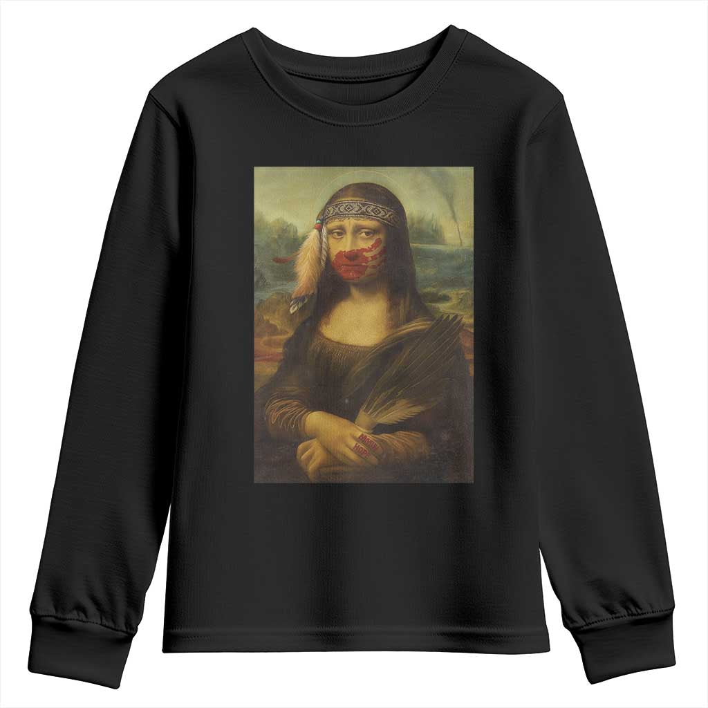 MMIW Awareness Youth Sweatshirt Mona Lisa Red Handprint Indigenous Woman Stop Stolen Sisters TS10 Black Print Your Wear