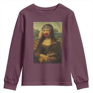 MMIW Awareness Youth Sweatshirt Mona Lisa Red Handprint Indigenous Woman Stop Stolen Sisters TS10 Maroon Print Your Wear