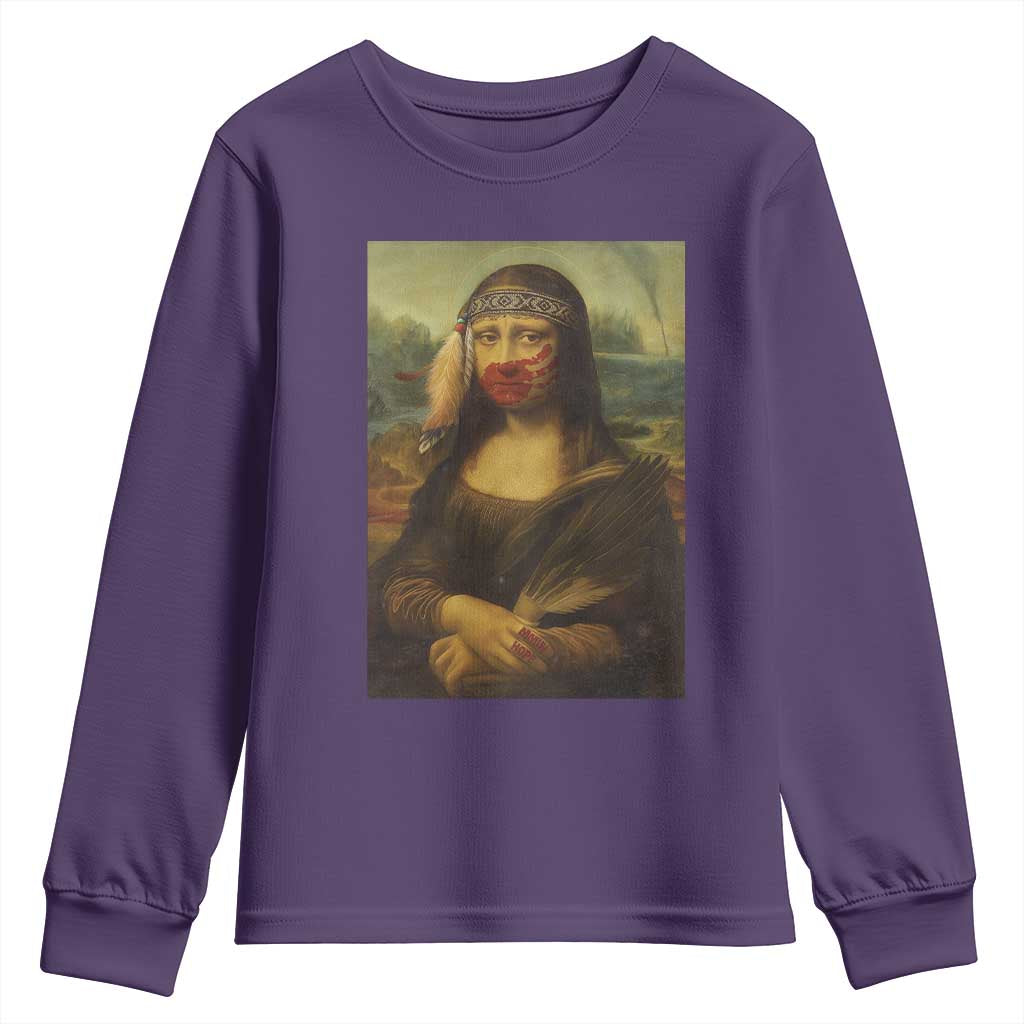 MMIW Awareness Youth Sweatshirt Mona Lisa Red Handprint Indigenous Woman Stop Stolen Sisters TS10 Purple Print Your Wear