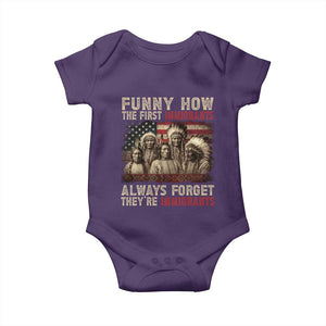 Native American Baby Onesie Funny The First Immigrants Always Forget TS10 Purple Print Your Wear