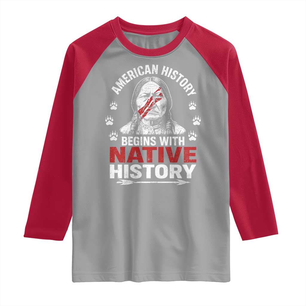 Native American History Raglan Shirt Indigenous Peoples Tribal Pride TS10 Sport Gray Red Print Your Wear