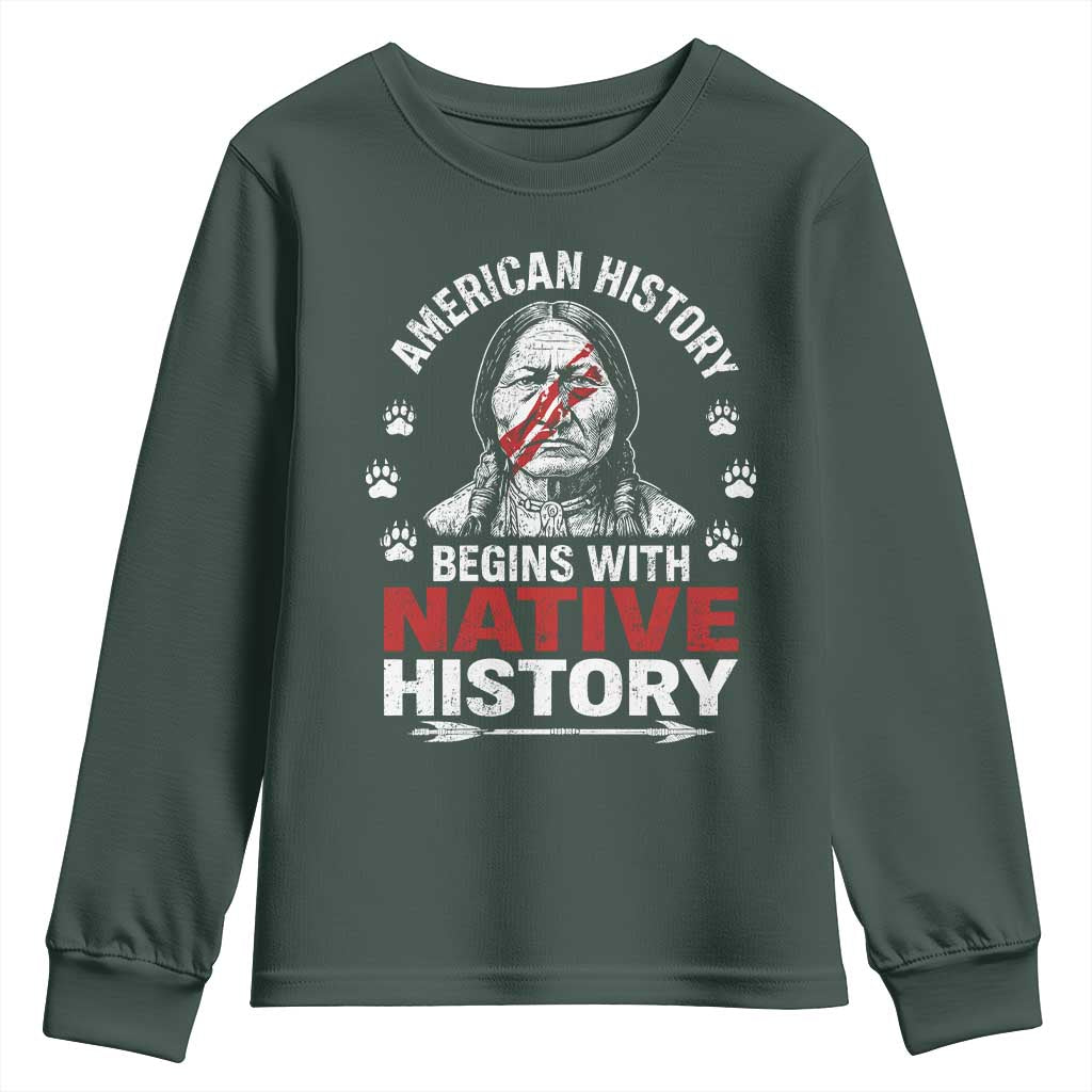 Native American History Youth Sweatshirt Indigenous Peoples Tribal Pride TS10 Dark Forest Green Print Your Wear