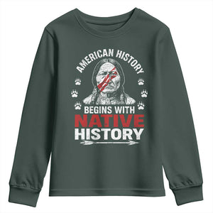 Native American History Youth Sweatshirt Indigenous Peoples Tribal Pride TS10 Dark Forest Green Print Your Wear