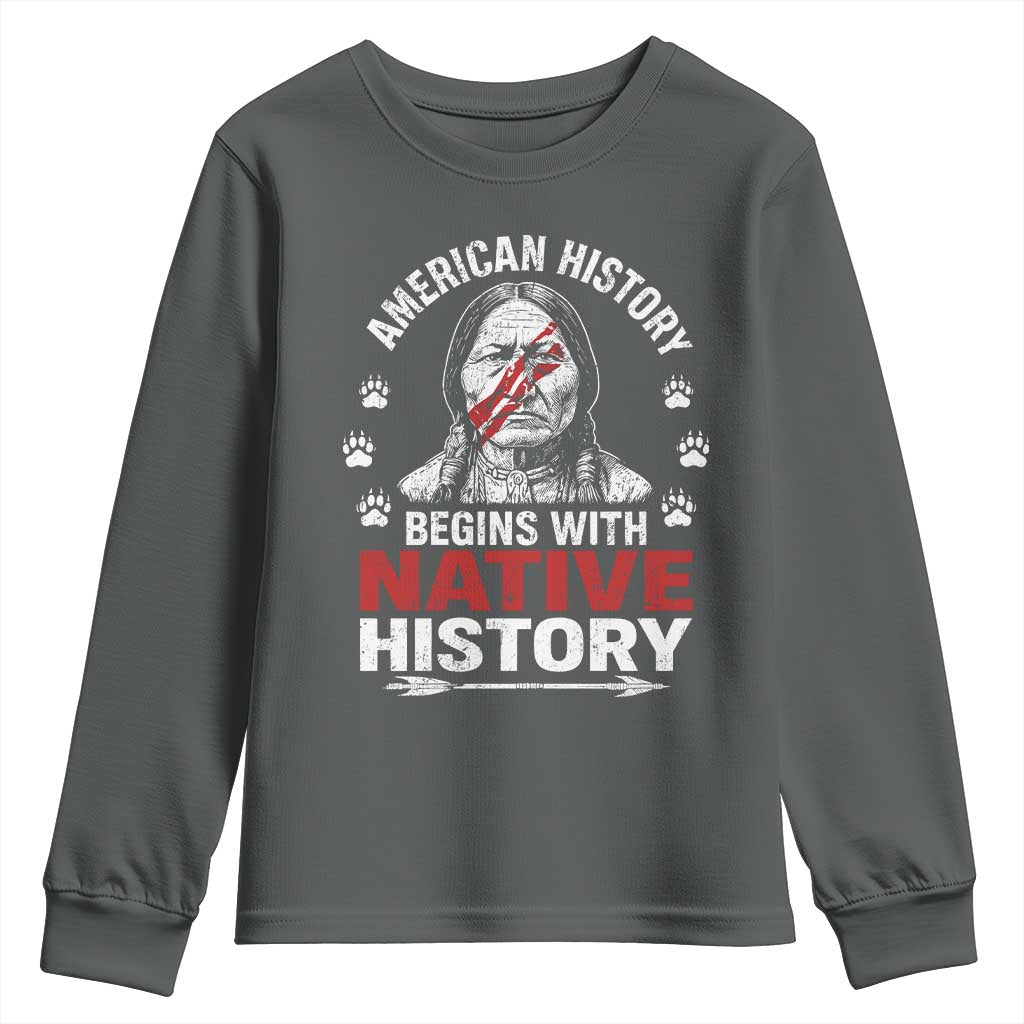Native American History Youth Sweatshirt Indigenous Peoples Tribal Pride TS10 Dark Heather Print Your Wear