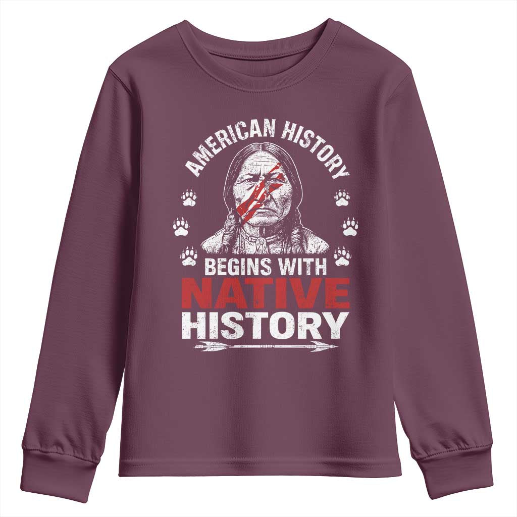 Native American History Youth Sweatshirt Indigenous Peoples Tribal Pride TS10 Maroon Print Your Wear