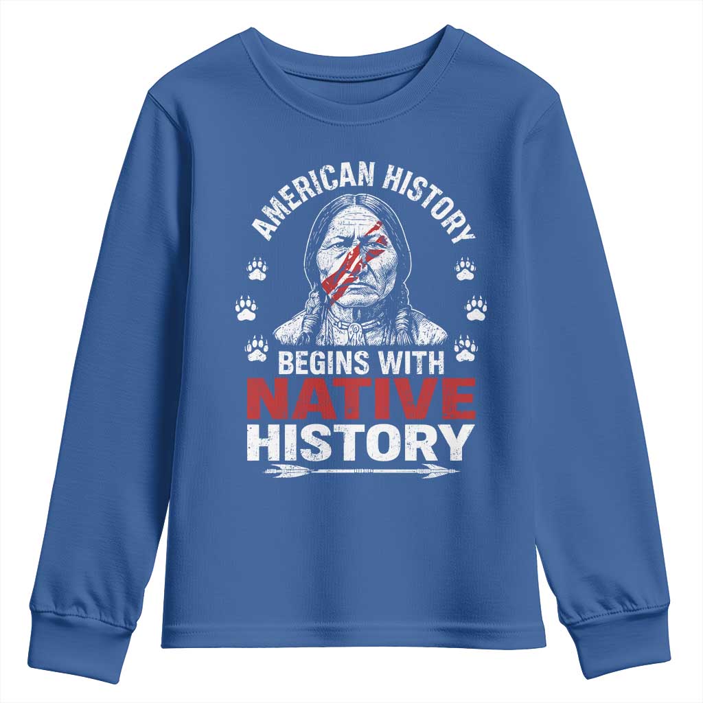 Native American History Youth Sweatshirt Indigenous Peoples Tribal Pride TS10 Royal Blue Print Your Wear
