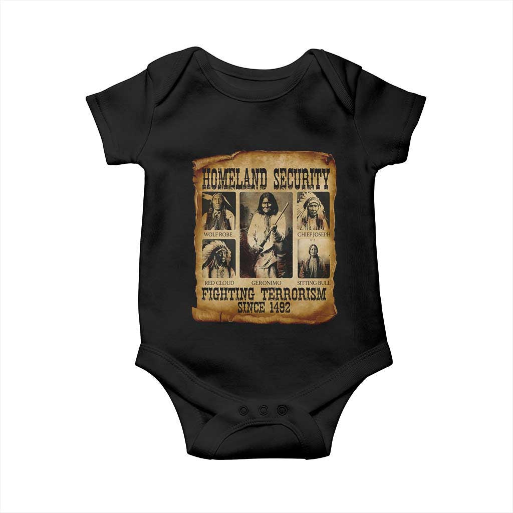 Vintage Native American Baby Onesie Homeland Security Fighting Terrorism Since 1492 TS10 Black Print Your Wear