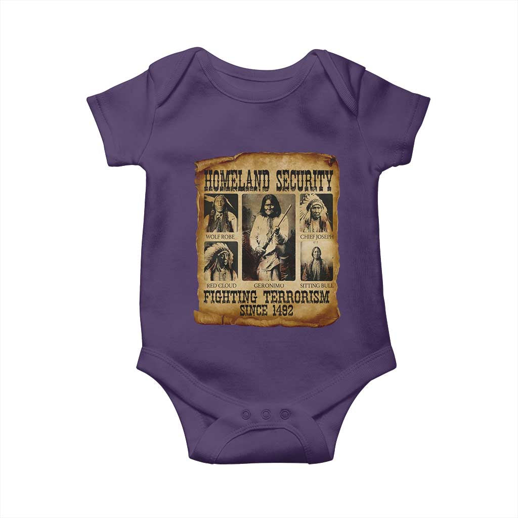 Vintage Native American Baby Onesie Homeland Security Fighting Terrorism Since 1492 TS10 Purple Print Your Wear