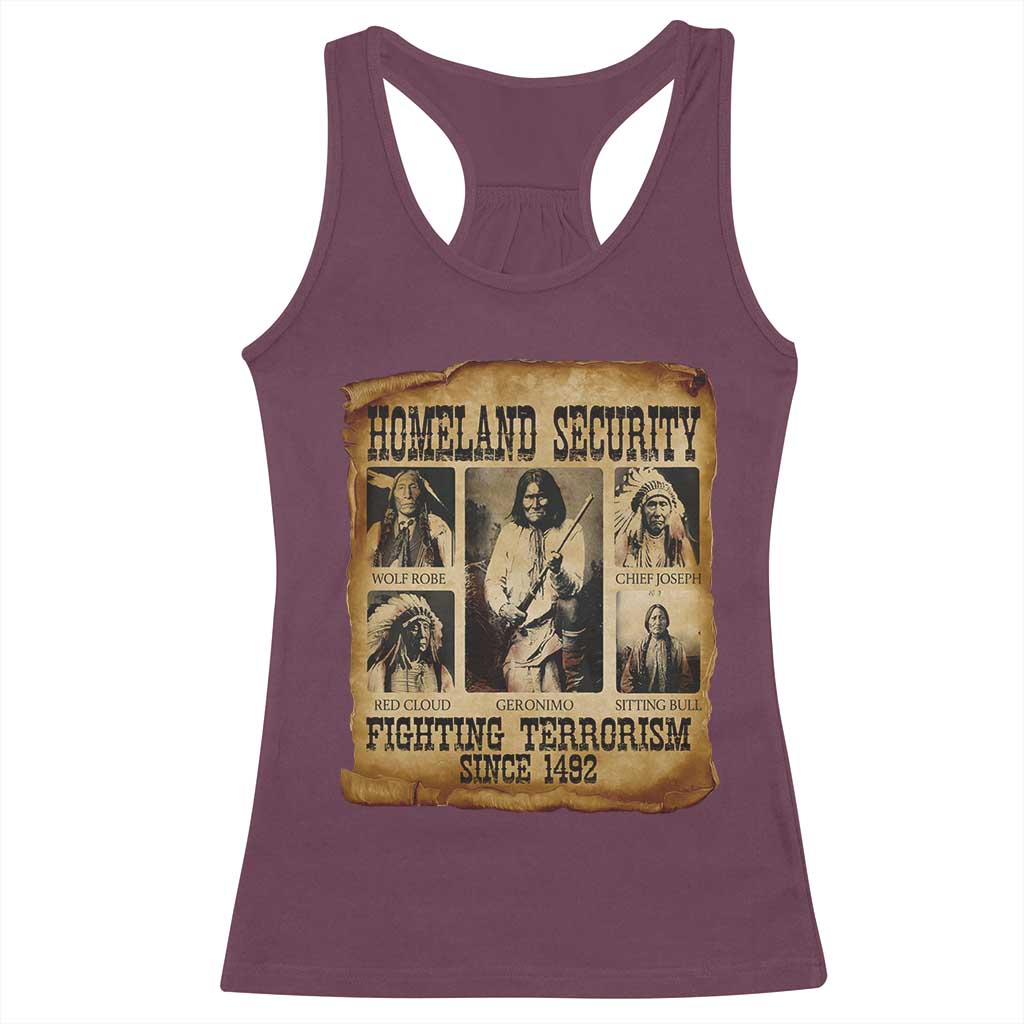 Vintage Native American Racerback Tank Top Homeland Security Fighting Terrorism Since 1492 TS10 Maroon Print Your Wear